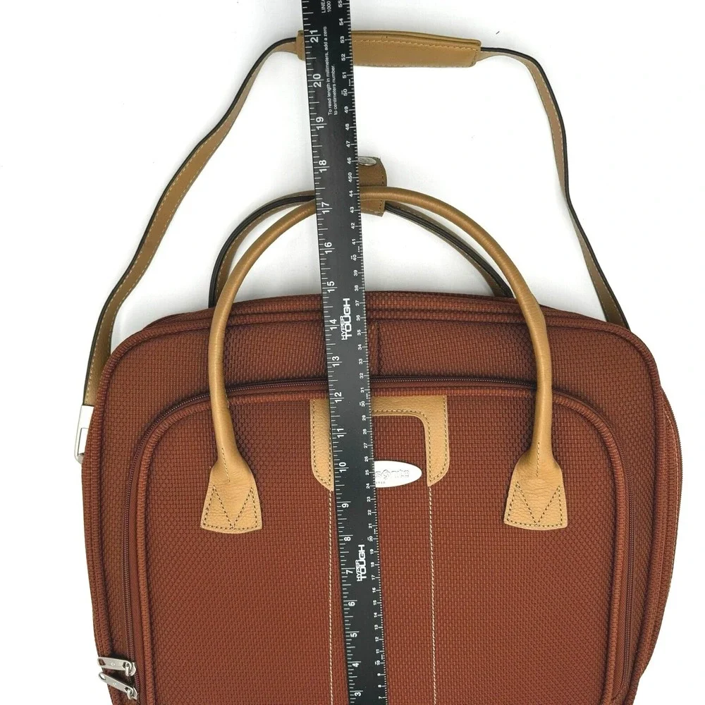 SAMSONITE burnt orange tweed footed briefcase laptop‎ bag carry on leather strap